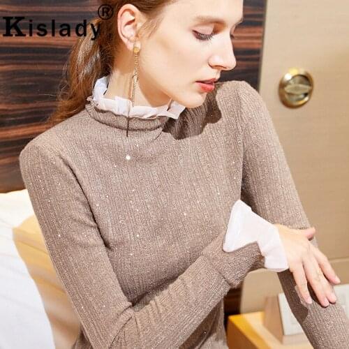 2020 Spring Fall Womens Tops Sexy Turtleneck Long Sleeve Gothic Shirt Shining Harajuku OL Plus Size Korean Fashion Clothing