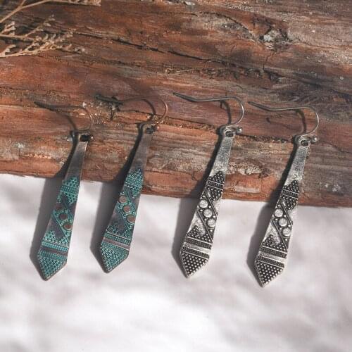 India Dangle Earrings Long strip Bronze Hanging drop Earrings for Women Fashion Jewelry Female Vintage Ethnic Accessories