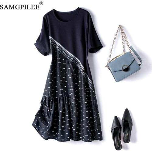 Summer Dresses For Women 2021 New Office Lady Trumpet Mermaid Patchwork Short Sleeve Knee Length Empire O-neck Woman Dress 4XL