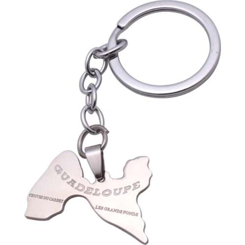 Zkd Guadeloupe map stainless steel key chain key ring
