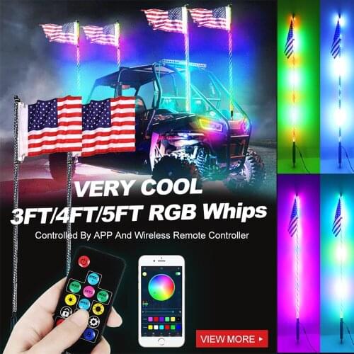 1/2PCS Lighted Spiral LED Whip 4/5ft Antenna w/Flag &Remote 300 LED Flagpole Lamp APP,bluetooth, Remote Control For Jeep ATV UTV