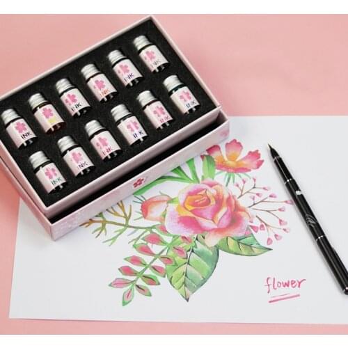 1 Box Glass Pen Gold Powder Ink 12 Color Enamel Pen Hand Color Ink Set Writing Painting Ancient Wind Bright Powder Color Ink