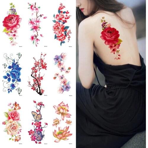 1PCS Artificial flowers arm shoulder tattoo stickers flash henna tattoo fake waterproof temporary tattoos sticker women