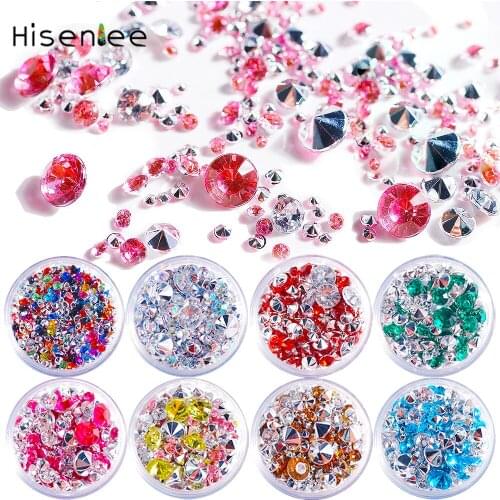 15 Patterns Nails Decoration Rhinestones Acrylic Set Multi-size Pointback Colorful Manicure Tips Design Gems