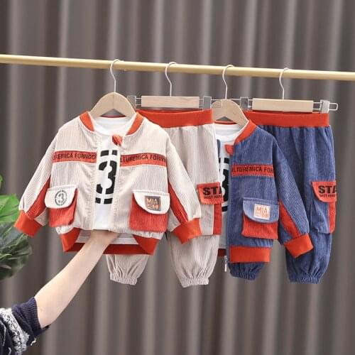 2021 Autumn Children Clothing Baby Boy Clothes Sets Kids Denim Coat+Shirt+Pants 3Pcs Outfits Suit Toddler Boy Tracksuits 1-5 Age
