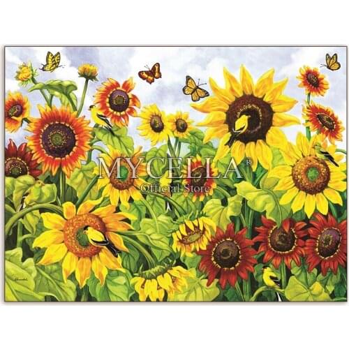 5d Diy Diamond Painting Sunflowers & Goldfinches Butterflies Diamond Embroidery Cross Stitch Rhinestone Home Decor Gifts