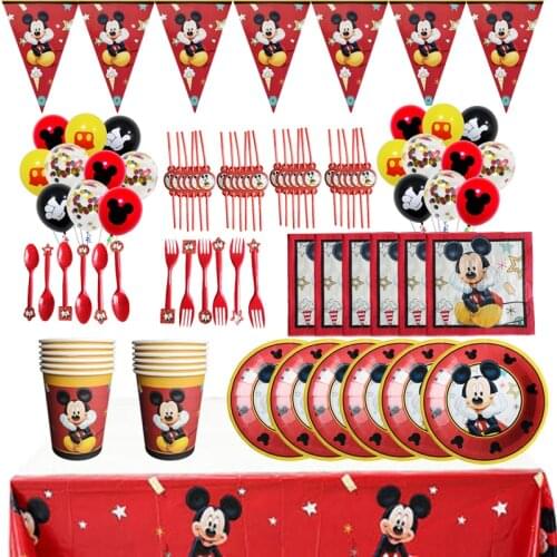 87pcs Disney Mickey Mouse Happy Birthday Party Supplies Mickey Party Cup Plate Balloons Set Deocoration For Kids Favor