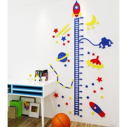 Acrylic 3D height sticker Rocket starry sky 3d wall sticker childrens room cartoon baby measuring height wall sticker bedroom