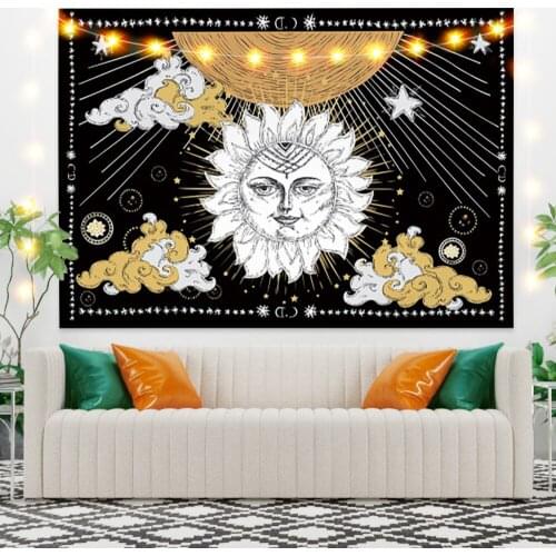 White Sun Flowers Black Tapestry Vintage Exotic Summer Plant Nature Frame for Bedroom Photography Wall Decor