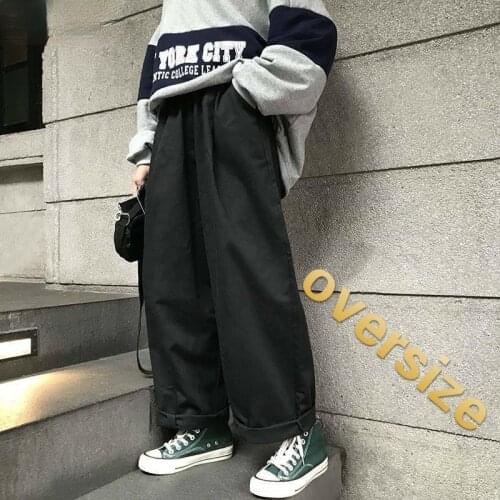 Pants Women Student Loose Straight Wide Leg Trousers Korean Style Simple Retro Ulzzang Oversize Harajuku Leisure Womens Pant
