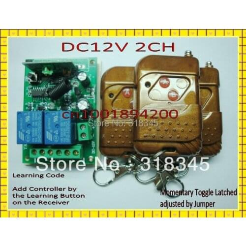 DC12V 2CH 3Transmitter 1Receiver remote control light on off switch 315/433MHZ Momentary Toggle Latched 2 Relay indicator