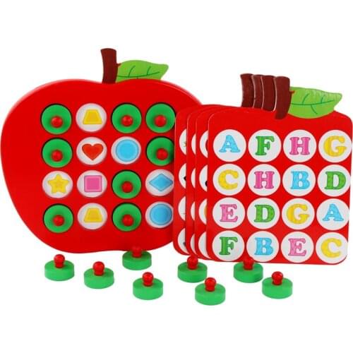 Kids Wooden Memory Match Chess Game Red Apple Early Memory Game Chess with Cartoon Animals Fruits Digitals Shapes Reference Card