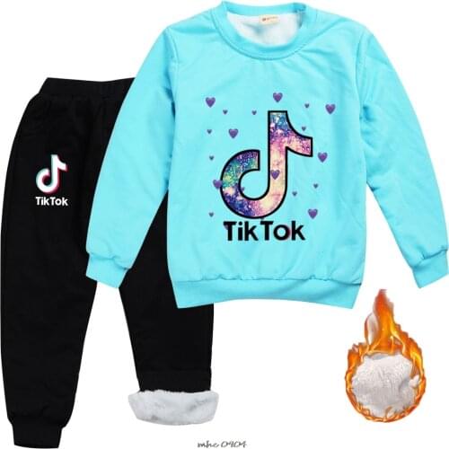 Childrens Clothes Tik Tok Boys Girls Thickening Fleece Hooded +Pants Super Warm Kids Halloween Costumes birthday gift