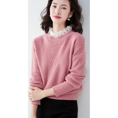 Elegant intellectual temperament womens lace splicing autumn winter Pullover Sweater womens outer wearing bottomed sweater