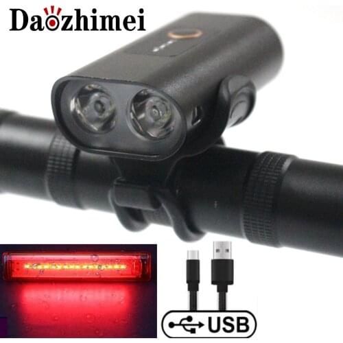 2000LM USB Bike Light Bicycle Cycling Headlight 5 Light Modes MTB Safety Night Riding Flashlight Front Lights with Taillight