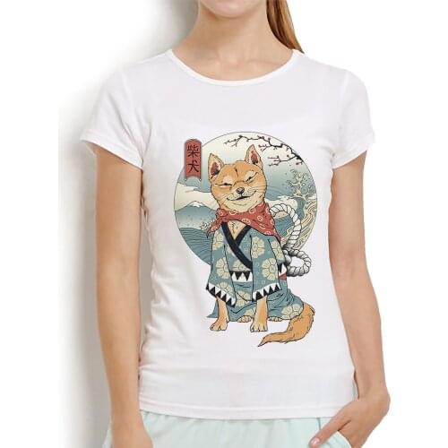 Japan traditional Ukiyoe style Shiba Inu t shirt women summer casual short sleeve tshirt femme kawaii streetwear t-shirt
