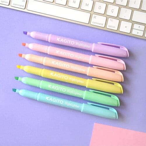 Stationery - Office and School Supplies - Pastel Highlighter Pen Set of 6 - Soft Colors in the Package
