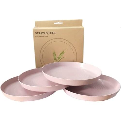 4pcs Pink Kitchen Wheat Straw Tableware Reusable Household Dishware Kids Adult Spoon Fork Cup Salad Soup Bowl Plate
