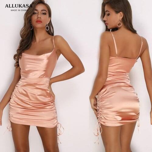 Fashion Women Satin Dress Spaghetti Strap Mini Dress Side Ruched Drawstring Sleeveless Dresses Casual Female Robe Short Dress