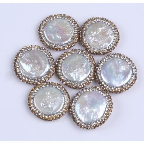 Coin freshwater pearl loose big paved crystal pearl beads