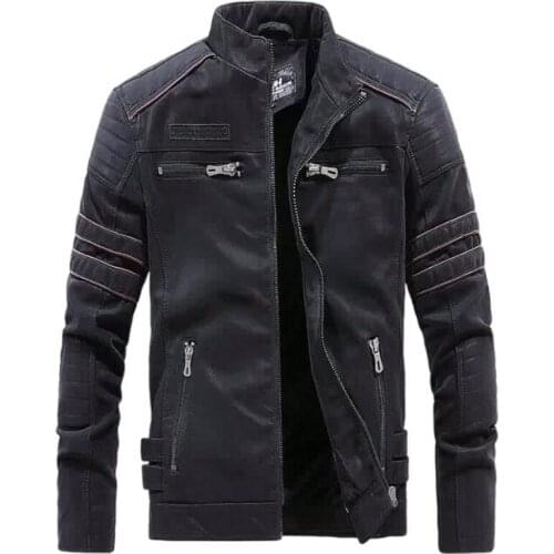 Mens PU Leather Jacket Plus Velvet Leather Coats Skull Embroidery Motorcycle Faxu Leather Jackets Outwear For Male