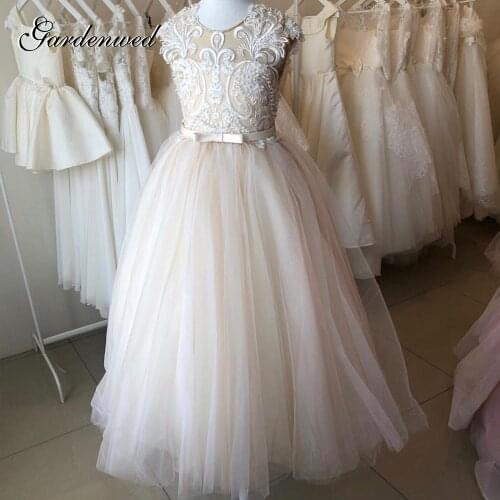 Gardenwed Pink A Line Lace Tulle Celebrity Dresses Kids Sleeveless Bow Prom Dress 2020 Layers Flower Girl Dresses,Vestidos