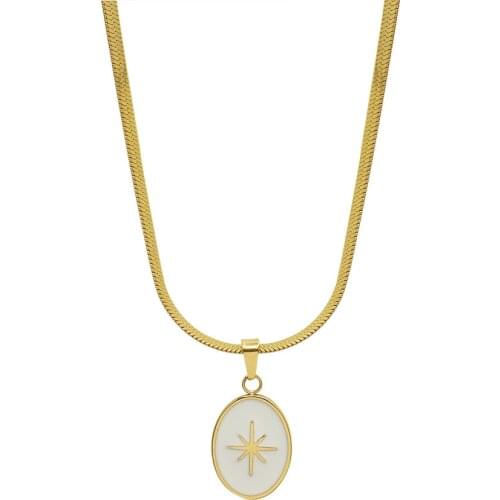 18K Gold Stainless Steel Flat Snake Chain Herringbone Chain Starburst Enamel Pendant Choker Necklace For Women Girl Tarnish Free