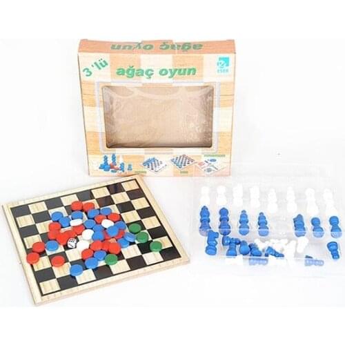Tree 3 pcs Play Set Chess-Checkers-Backgammon