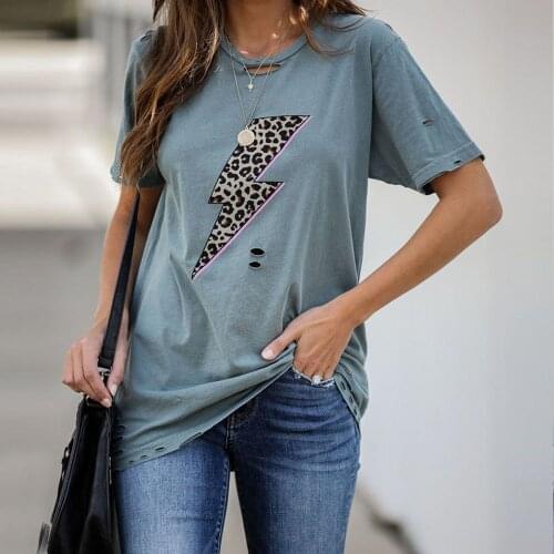 Woman 2021 Summer T-Shirt Casual Loose O Neck Short Sleeve Ladys Tops Irregular Hole Cotton Graphic Fashion Streetwear Clothes