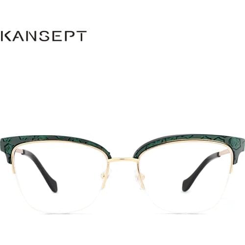 Women Glasses Frame Brand Designer Female Vintage Green Prescription Eyeglasses Half Rim Myopia Optical Frames Eyewear#9019