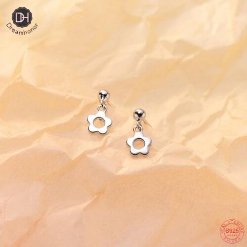 Dreamhonor 925 Sterling Silver Hollow Flower Stud Earrings For Girls Student Summer Jewelry Gift