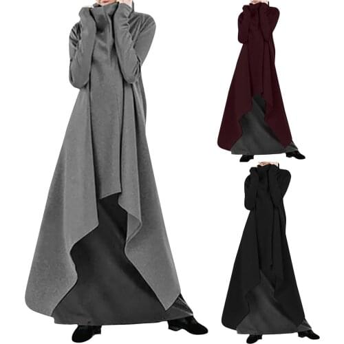 Womens Loose Irregular Solid Color Robe Sweatshirt Turtleneck Pullover Dress Kobieta Sukienka Vestido De Mujer Платье @40