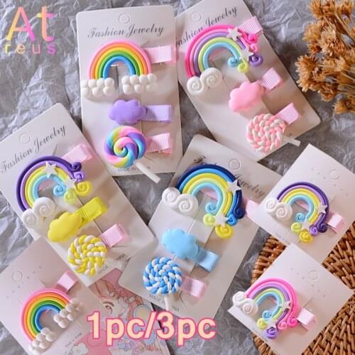 1-3pc/set Girl Cloud Lollipop Rainbow Hairpins Cartoon Bobby Pin Hair Clips for Girls Children Headband Ribbon Kids Accessories