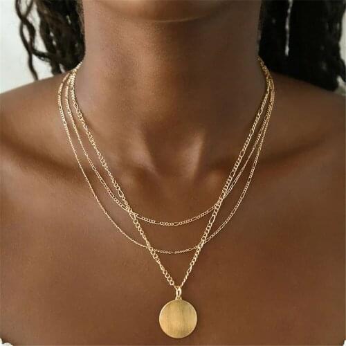 2021 Female Frosted Disc Pendant Multilevel Necklaces For Women Fashion Simple Gold Silver Color Chain Necklace Jewelry Gift