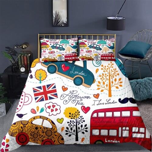 3pcs Simple Cartoons Car Pattern Bedding Sets High Quality Child Duvet Cover Comforter Soft Single Double Queen King Size