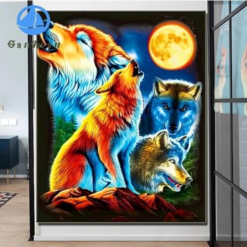 5D Diamond Painting colorful wolf Gift Of Rhinestones Diamond Embroidery Diamond Mosaic moon view Living Room Wall Decorations
