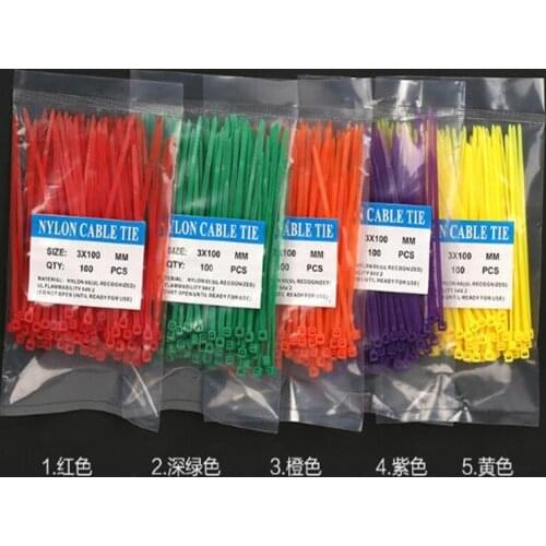 Free shipping 600Pcs/pack 3*100mm width 2.5mm Colorful Factory Standard Self-locking Plastic Nylon Cable Ties,Wire Zip Tie