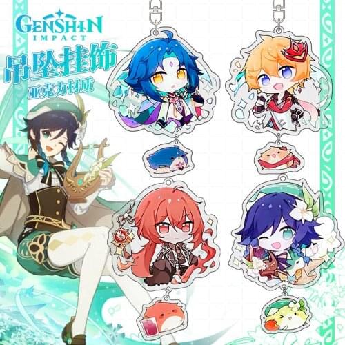 Genshin Impact Zhongli Diluc Keychain Cosplay Cute Game Character Venti Paimon Tartaglia Mona Acrylic Key Chain Pendant Keyring