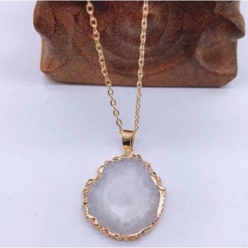 Light Yellow Gold Color Irregular Shape Cluster Agates Pendant Link Chain Necklace Fashion Jewelry