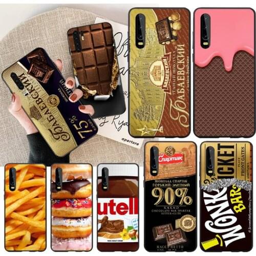 PENGHUWAN Funny Food Dessert Chocolate Beer Cover Black Soft Shell Phone Case for Huawei P30 P20 P10 P9 P8 Mate 20 10 Pro Lite