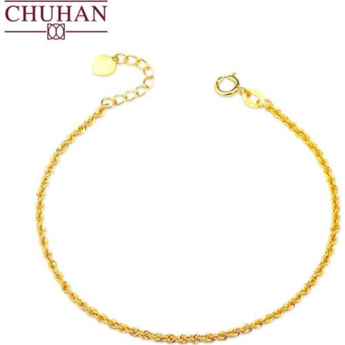 CHUHAN 18K Gold Twisted Chain Bracelet Female Genuine Au750 Adjustable Bracelet Hemp Rope Wild Daily Simple Style Fine Jewelry