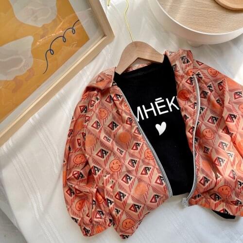 Childrens Sunscreen Coat 2021 Summer New Baby Boys and Girls Hooded Smiley Skin Jacket Clothes Baby Zipper Shirt Coats 2-8Y