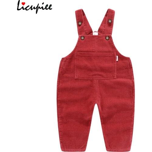 Little Boy Girls Suspenders Pants Childrens Solid Color Corduroy Straps Long Pants with Big Pocket 1-4 Years