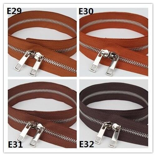 5# white creamy-white khaki brown coffee double sliders sivler zipper roll 2 ways zipper zip head can be both directions