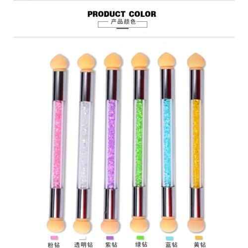Double Head Rhinestone Nail Art Sponge Brush Gel Polish Gradient Painting Dotting Shading Dual End Nail Tool Set
