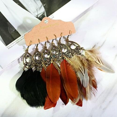 Ethnic Long Bohemia Purple Feather Earrings For Women Flower Indian Gypsy Hippie Earrings Boucle D'oreille