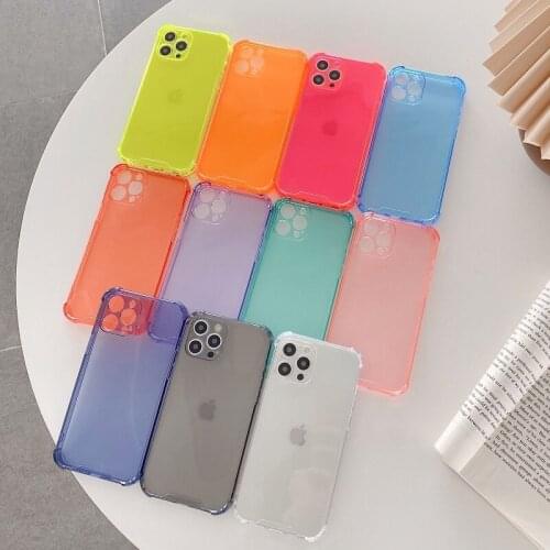 Fluorescent Color Transparent Phone Case Soft TPU Anti-fall Protection Cover For iPhone 11 12 Pro Max 12 Mini 7 8 Plus X XS XR