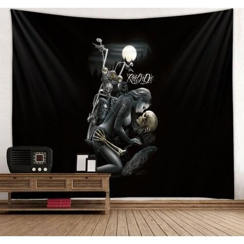 Halloween Skeleton Rider Tapestry Holiday Scene Decoration Background Wall Decoration Hanging Cloth Oversized Optional