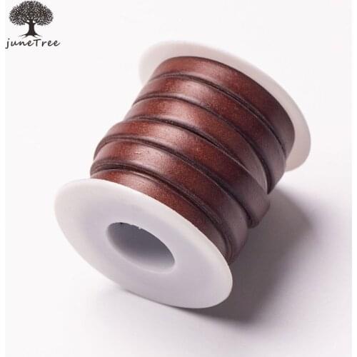 Junetree vintage Genuine Cowhide Leather cord strip Flat rope DIY leather craft Jewelry bag 5 meters leathercraft