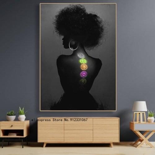 African Woman Chakra Girl Paintings on Canvas Posters and Prints Yoga Wall Art Picture Living Room Cuadros Home Decoration